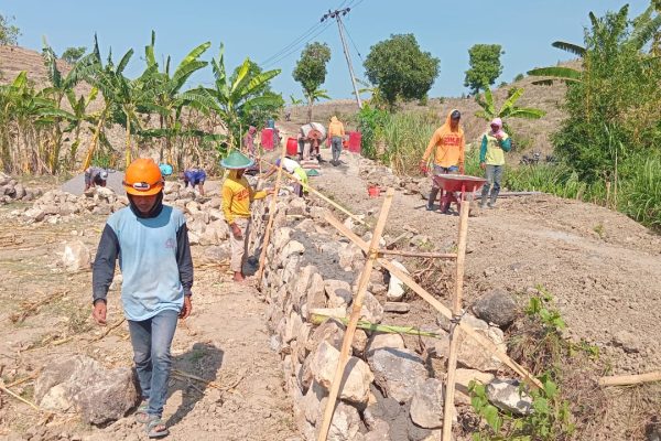 Pemdes Kenongorejo Ngawi Bangun Talut Jalan dengan Swakelola