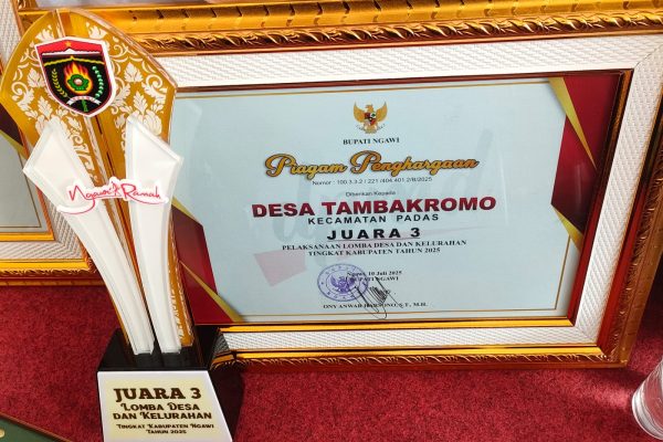 Implementasi Prodeskel, Pemdes Tambakromo Ngawi Raih Juara Lomba Desa dan Kelurahan