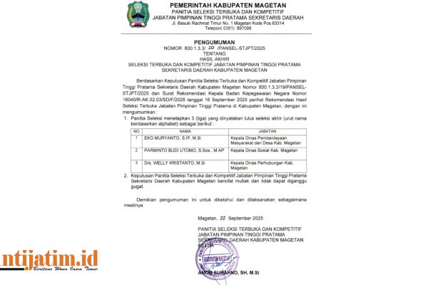 Pengumuman Calon Sekda Magetan